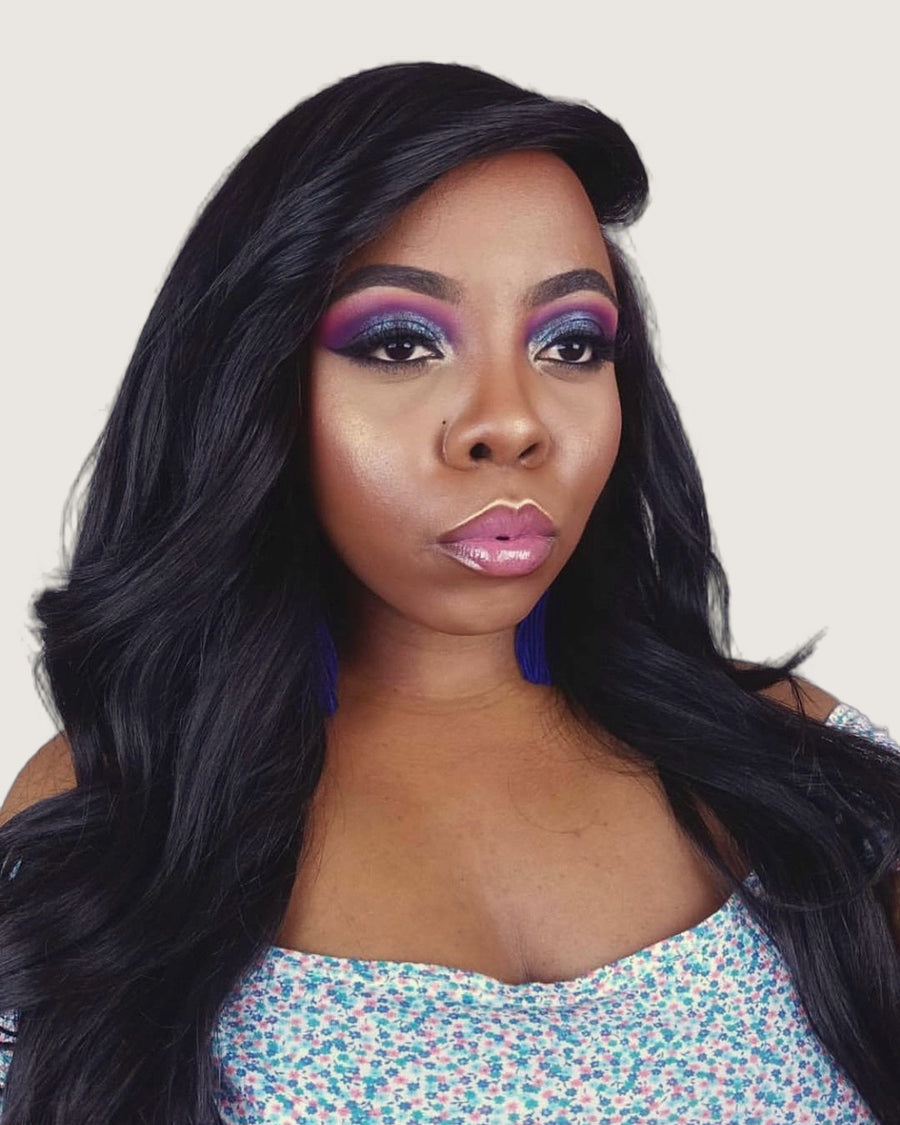 Model wearing Monroe body wave virgin Brazilian hair, full soft waves