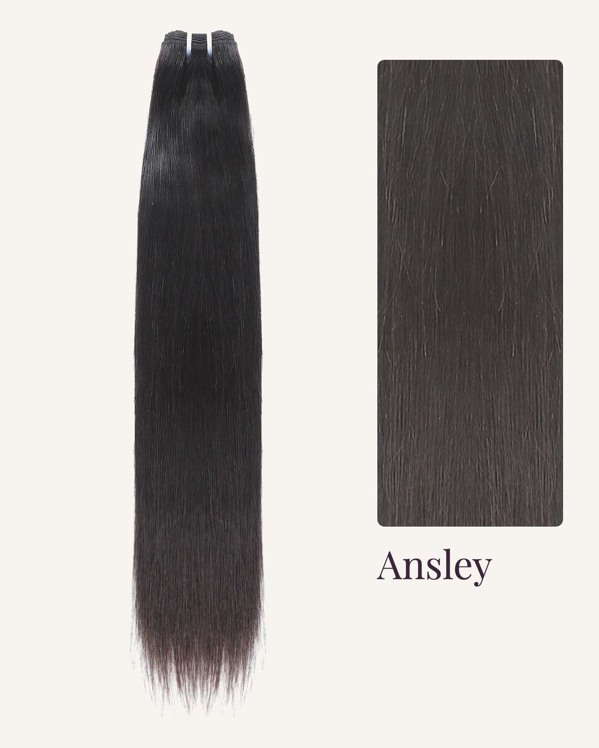 Ansley straight virgin hair bundle with a close-up of the silky straight texture