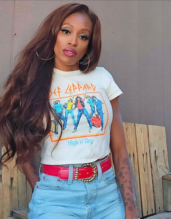 Customer wearing a Virginia kinky straight install in a soft brown