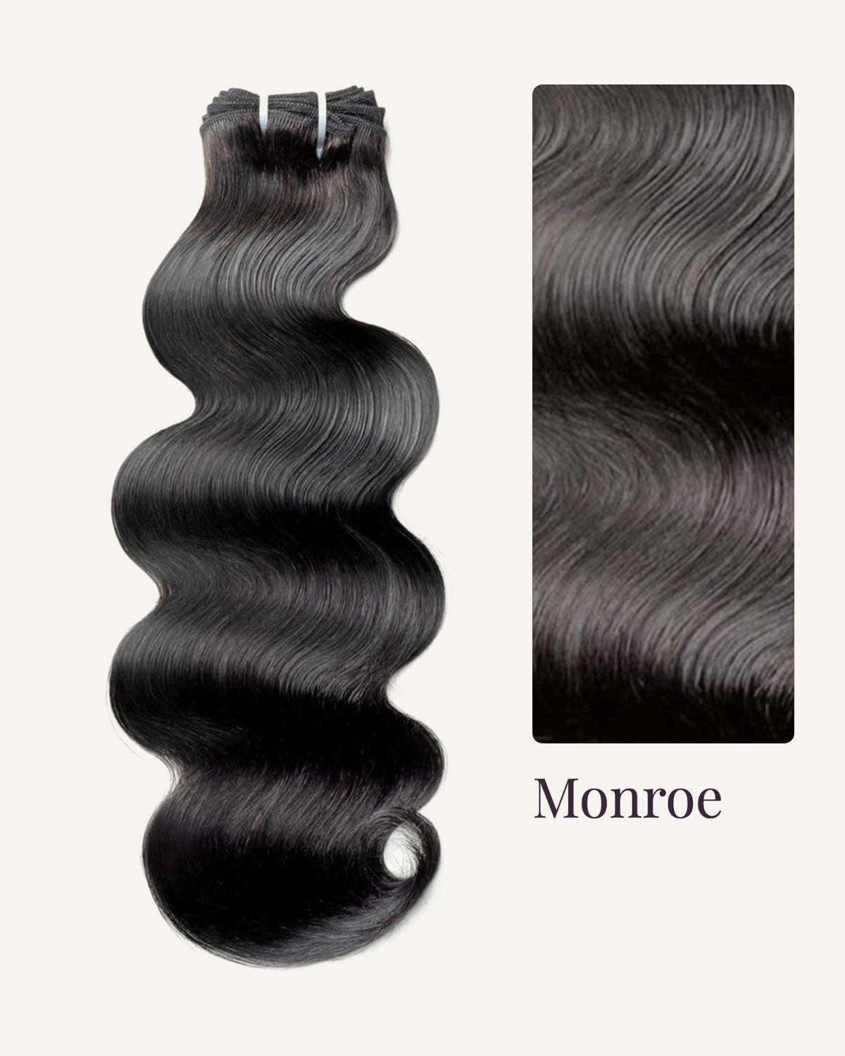 Monroe body wave virgin Brazilian hair bundle with a close-up of the S-wave texture
