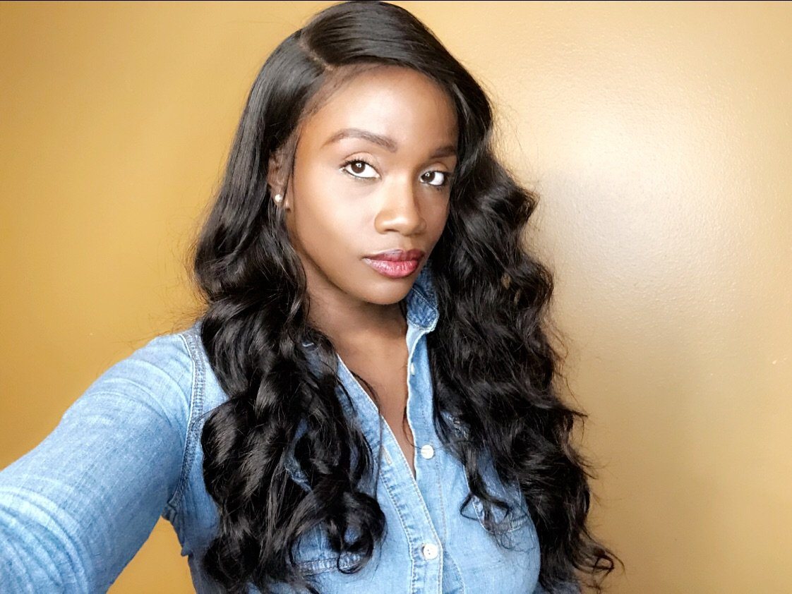 Customer wearing the Monroe body wave closure wig, side angle