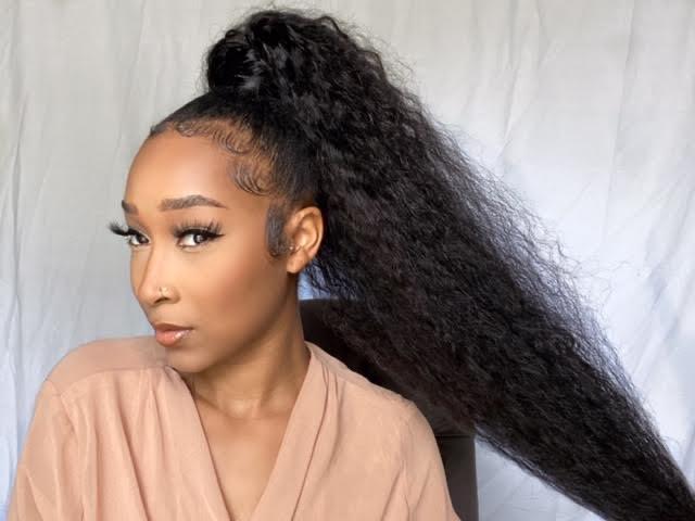 Kaye's Fab Instant Ponytail 100% Virgin Hair - Drawstring Ponytail - Blow out ( Kinky Straight) Loose wave Texture Wigs For Women - 12